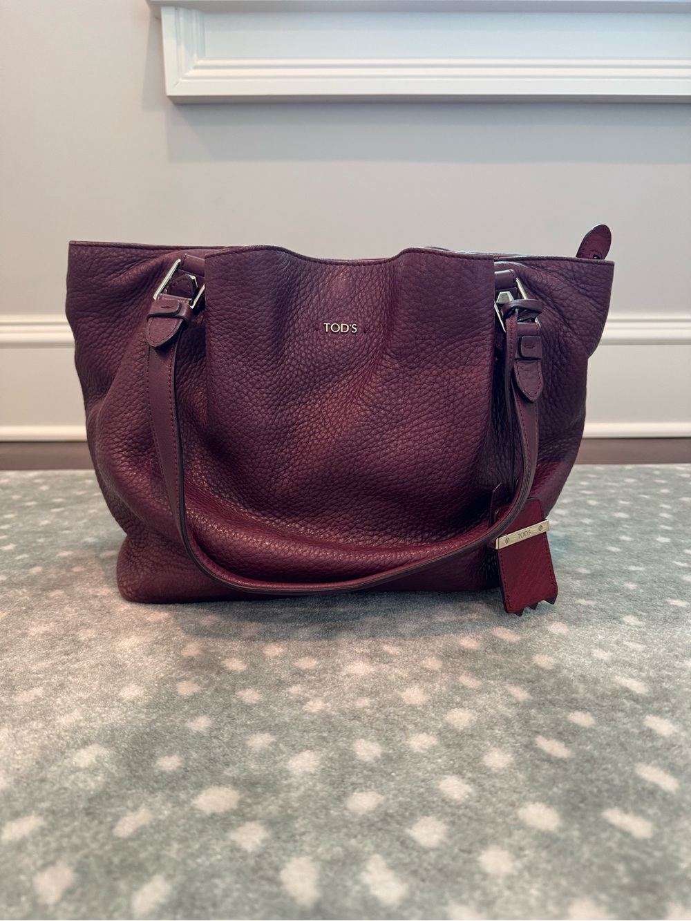 TOD'S Plum Pebbled Leather Tote